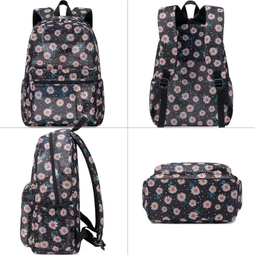 Vista 2 de Meisohua Mochila para niñas para escuela primaria y secundaria para niños, mochila de malla ligera para niñas, mochila casual para viajes, negro
