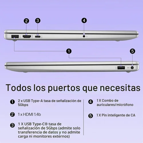 Vista 4 de Laptop HP FHD de 15.6", procesador Intel N100, RAM de 16 GB, SSD NVMe de 256 GB, WiFi 6, Bluetooth 5.3, Windows 11 Home, plata natural