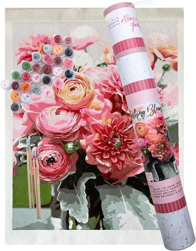 Vista 13 de Pink Picasso Kit de Pintura Floral Botánica por Números para Adultos y Adolescentes Juegos de Kits de Pintura Acrílica DIY en Lienzo 16x20