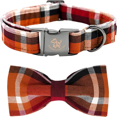 Vista 11 de Elegant little tail Collar de perro de Halloween, collares de perro de otoño naranja calabaza collar de mascota festivo collar de corbatín