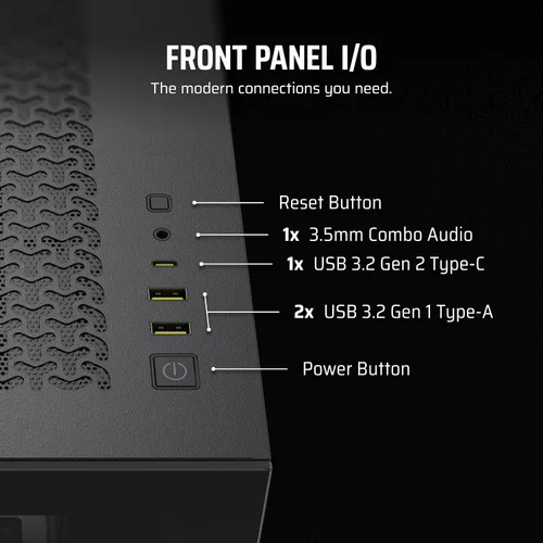 Vista 6 de CORSAIR Carcasa para PC ATX de media torre 3500X, vidrio templado panorámico, compatible con placa base de conexión inversa, no incluye Negro