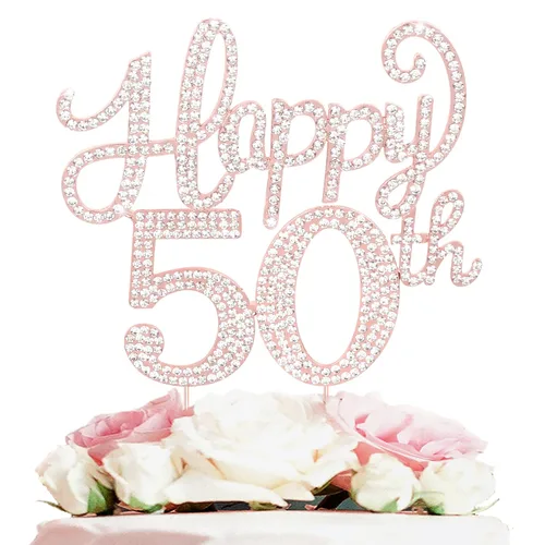 Vista 78 de LASKYER Decoración de feliz cumpleaños número 10, decoración de pastel de diamantes de imitación dorados de 10º cumpleaños – Letrero de metal