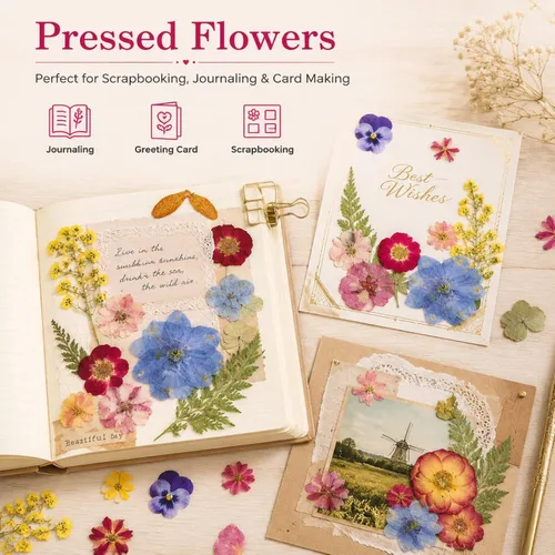 Vista 5 de Pressed Dried Flowers for Crafts, 50 Pcs Real Dried Flowers for Resin Romantic