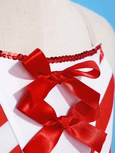 Vista 5 de Yihuimin Disfraz de Miss Candy de Navidad para niñas y niñas, vestido tutú de malla, lentejuelas con lazo adornado para mostrar