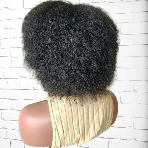 Vista 4 de Peluca afro Kinky Peluca afro rizada Pelucas de cabello realista 4c 4b soplado para mujeres negras (1 B)