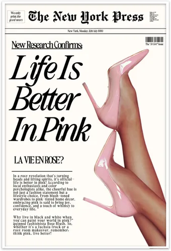 Vista 14 de Póster Retro de Noticias Rosa, Decoración de Habitación Coqueta, Impresiones de Arte de Pared de Nueva York Rosa Trendy Preppy, Decoración