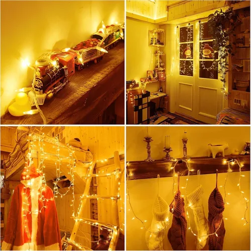 Vista 5 de Dirnun Luces de Navidad de color blanco transparente, 100 unidades, luz incandescente, certificación UL, luces conectables para árbol de Navidad