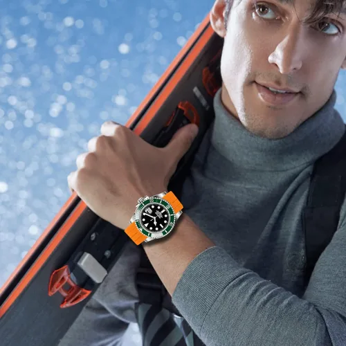 Vista 7 de YISIWERA Craftsmanship - Correa de reloj de silicona con extremos curvos de 0.787 in y 0.866 in, correa de reloj de goma sólida, alta pulido
