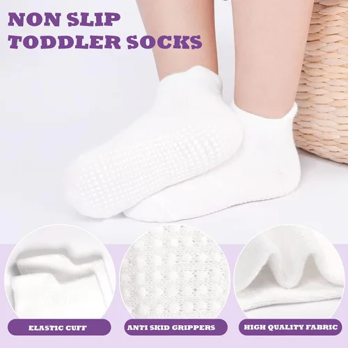 Vista 3 de SkiBeaut 12 pares de calcetines antideslizantes para niños y niñas con agarres, calcetines antideslizantes para niños pequeños de 1 a 7 años