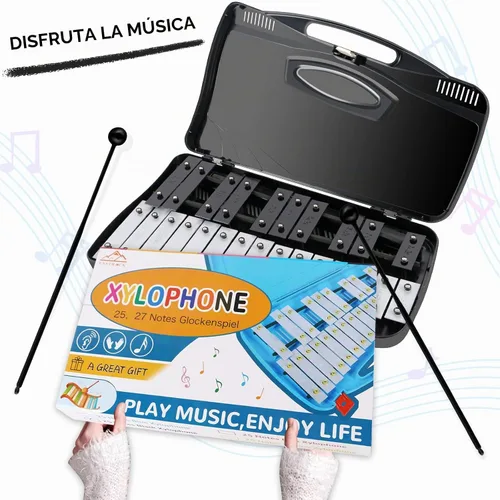 Vista 4 de EASTROCK 25 Notas Xilófono profesional Glockenspiel con caja Stick Negro Aluminum Alloy Piano Keys ABS Hard Storage Box Percussion Instrument Kit