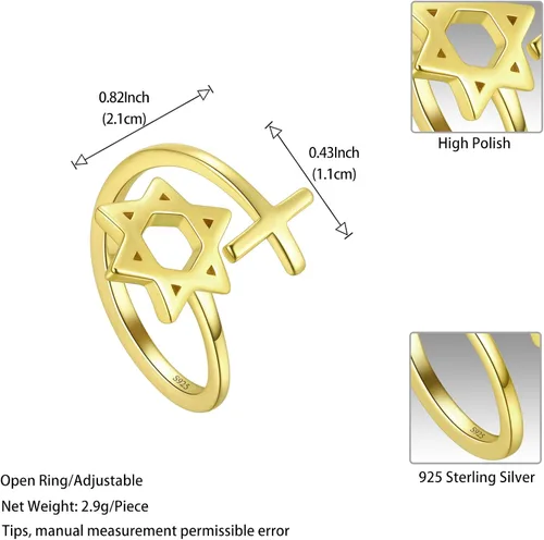 Vista 57 de Jewmon Anillo de plata de ley con estrella de David para mujer – Anillo ajustable Magen David – Amuleto Wicca – Regalos judíos