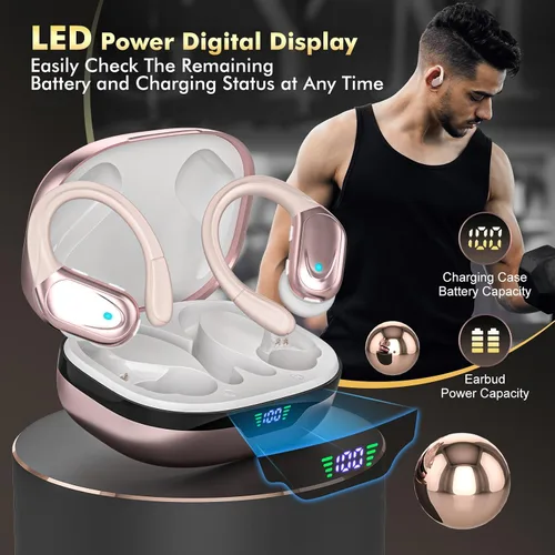 Vista 7 de Auriculares inalámbricos Bluetooth 80 horas de reproducción de auriculares con pantalla de potencia con micrófono con cancelación de ruido