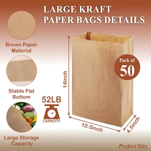 Vista 2 de Perfect Stix Bolsas de compras de papel kraft marrón de 52 libras, paquete de 50