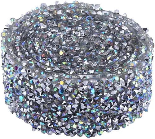 Vista 5 de 1 yarda 1.2 in ancho brillante pegamento trasero cristal Rhinestone cinturón de bandas decorativas (color AB)