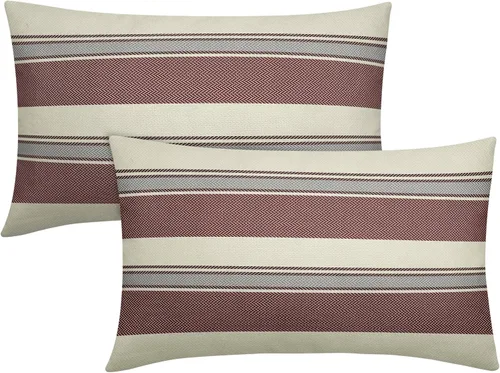 Vista 44 de Juego de 2 fundas de almohada a rayas negras y marrones de 16 x 16 pulgadas, diseño de rayas bohemias con estampado de rayas color crema, fundas