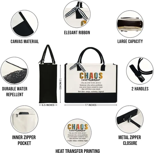 Vista 2 de Regalo para mujeres, mamá, profesora, regalos de cumpleaños para jefa, amiga, compañera de trabajo, bolsa de lona de 13 onzas con cremallera
