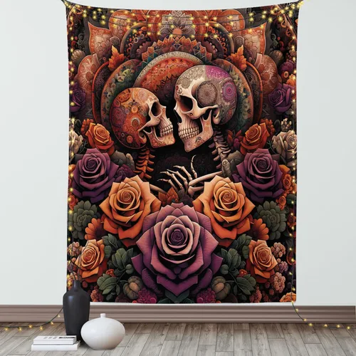 Vista 71 de Ambesonne Tapiz verde, fases lunares alrededor de un árbol de la vida, impresión de diseño bohemio de astrología nocturna, decoración de tela
