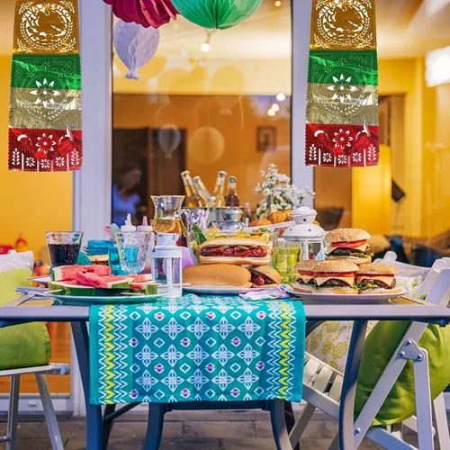 Vista 5 de Needzo Viva Mexico - Pancarta metálica recortada, decoraciones colgantes para fiestas y fiestas, suministros de fiesta temática mexicana, 12 x 30