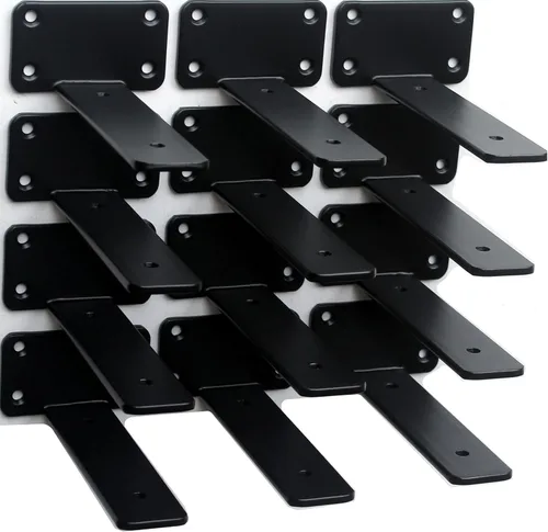 Vista 79 de Paquete de 2 - Soportes de estante en L ocultos negros de 4 pulgadas (1/5 pulgada de grosor) Soportes de estante flotante de hierro Soportes