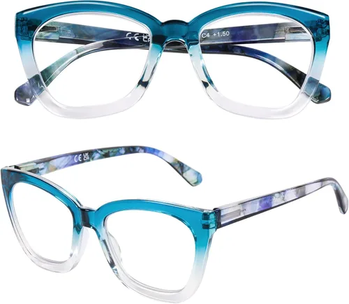 Vista 5 de AQWANO Stylish Reading Glasses for Women, Blue Light Blocking/Anti UV Readers Oversized Fashion Cat Eye Readers A-c4-azul