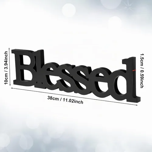 Vista 2 de Blulu Blessed - Letrero de madera con texto en inglés "Blessed", color negro 15 x 4 Inch Rustic Farmhouse Blessed Standing Decor for Thanksgiving