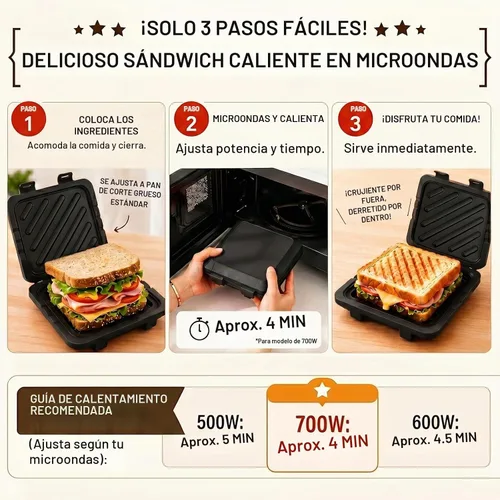 Vista 4 de Sandwichera para microondas, tostadora de microondas con correa de silicona ajustable, extraíble antiadherente para microondas a la parrilla