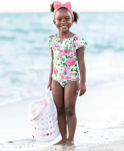 Vista 2 de RuffleButts - Traje de baño de una pieza con holanes para bebés o niñas pequeñas, con protección solar FPS 50+