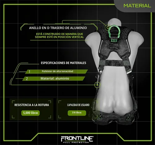 Vista 2 de Frontline 250VTB Elite™ Arnés estilo chaleco con hardware de aluminio y correas de suspensión trauma + OSHA y ANSI