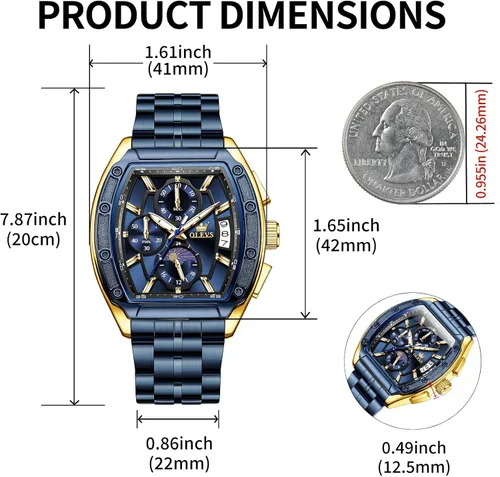 Vista 2 de OLEVS Relojes para Hombres Cronógrafo Impermeable Cara Rectangular Fase Lunar Correa de Acero Inoxidable Relojes de Vestir para Hombres Luminoso