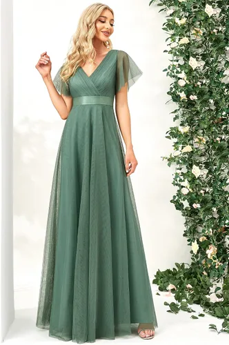 Vista 4 de Ever-Pretty Vestido de dama de honor cruzado con cuello en V y cintura imperio para mujer 7962