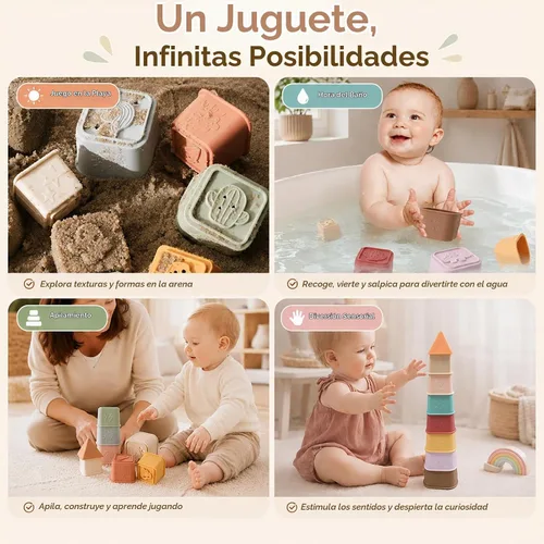 Vista 5 de Tazas Apilables para Bebés, Juguetes de Apilar de Silicona, Torre Educativa de Construcción para Bebés 6M+, Bloques de Construcción Blandos