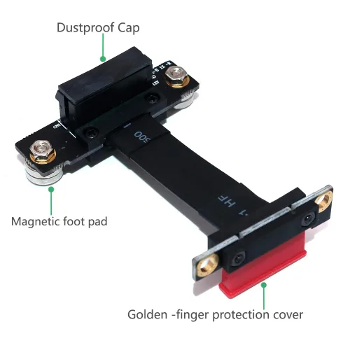 Vista 5 de HLT Alta calidad PCI-e PCI Express 36PIN 1X cable de extensión (dirección vertical dual de 90 grados) con pie magnético