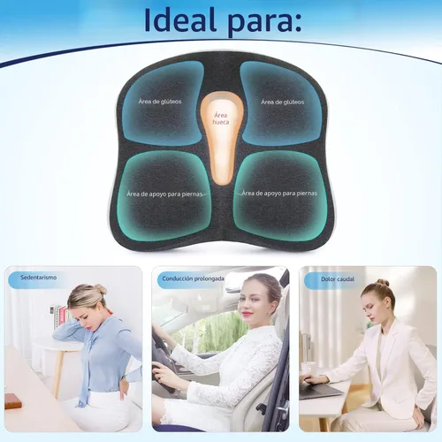 Vista 6 de Cojín de espuma viscoelástica para silla de asiento para aliviar el dolor de espalda, ciática, dolor de coxis, disco degenerativo, cojín ortopédico