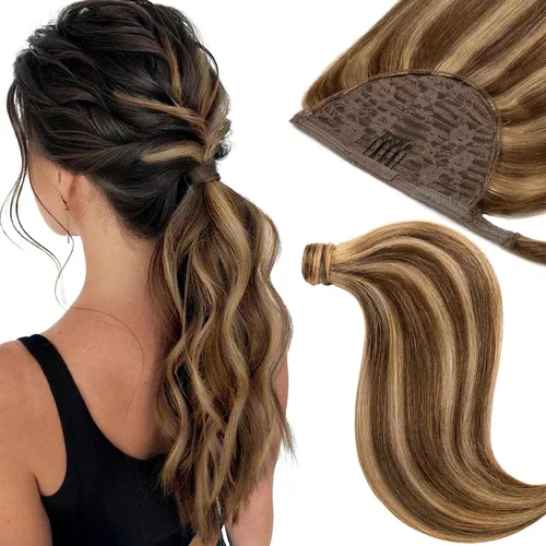 Vista 30 de Extensiones de cabello con alambre, color negro natural, 14 pulgadas, 2.65 oz, 100% cabello humano real, extensión de cabello invisible