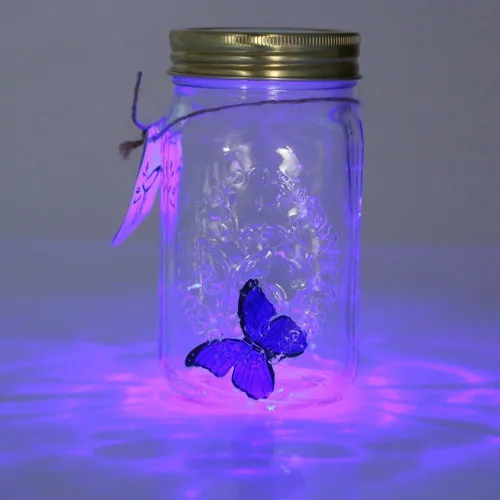 Vista 2 de Fangfang Lámpara LED Romántica Vidrio Animado Mariposa Tarro Regalo Decoración (azul)