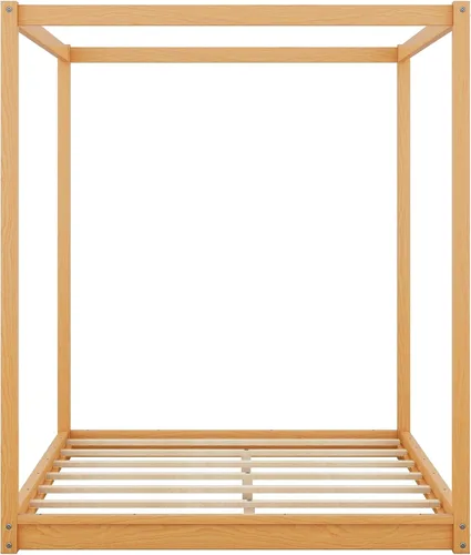 Vista 3 de Merax Cama de plataforma con dosel tamaño Queen con patas de apoyo, cama de plataforma Queen con dosel, natural