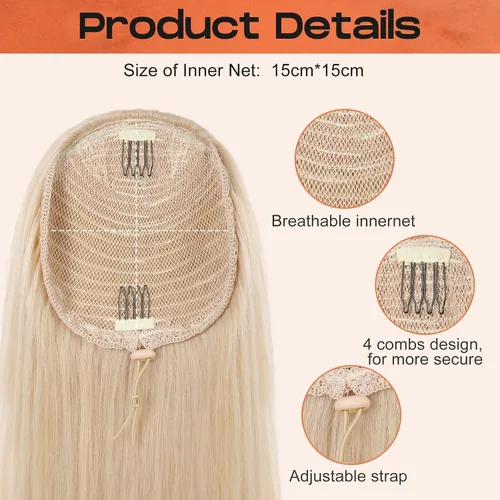 Vista 5 de SEIKEA Extensión versátil de cola de caballo con cordón, 18 pulgadas de largo, ondulado, con clip de varias capas, extensiones de cabello de cola