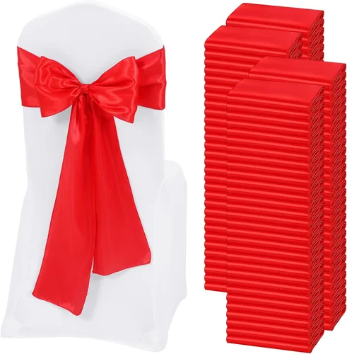 Vista 14 de 60 bandas de satén color burdeos para silla, diseño de lazos, para decoración de sillas de Acción de Gracias, boda, Navidad, banquetes, fiestas