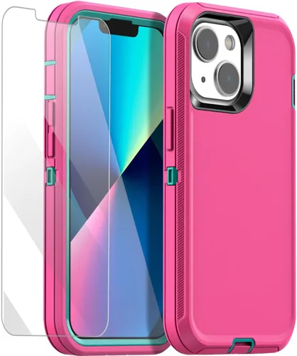 Vista 10 de AICase para iPhone 13/iPhone 14 con funda con clip para cinturón, protector de pantalla, funda protectora resistente de grado militar, protección