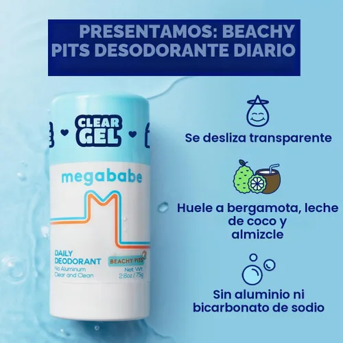 Vista 4 de Megababe Beachy Pits - Desodorante diario, aroma fresco, 2.6 onzas, barra