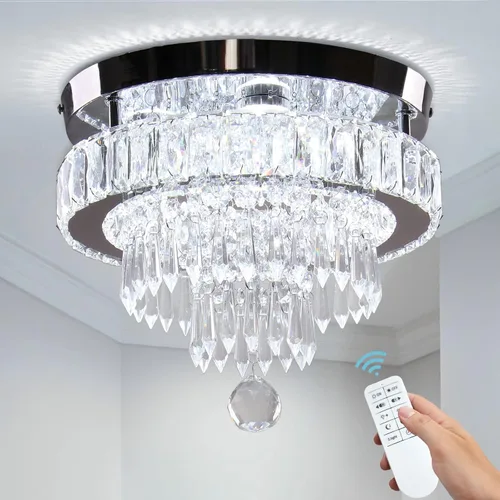 Vista 8 de Lámpara de Araña LED de Cristal de 11.8", Luminaria de Techo de Montaje al Ras, Lámparas de Araña Modernas para Dormitorios, Comedor, Pasillo, 6500K