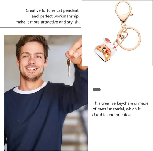 Vista 5 de NUOBESTY Lindos llaveros para mujer, llavero de gato de la suerte de Feng Shui llavero de gato japonés Maneki Neko Cat Keychian 2022 de buena