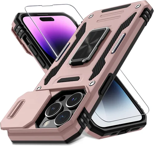 Vista 32 de DEERLAMN Funda para iPhone Xs Max con funda deslizante para cámara + protector de pantalla, soporte giratorio de anillo de grado militar a prueba