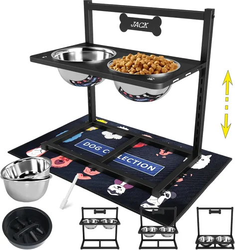 Vista 14 de Cuencos elevados para perros grandes, soporte elevado de 6 alturas ajustables con paspartú, dos tarjetas distintivas y tres cuencos de 57.5 fl oz