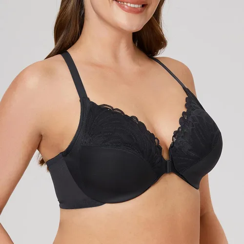 Vista 4 de MELENECA Sujetador con aros y cierre frontal de espalda cruzada para mujer, cobertura completa, sin forro, talla extragrande