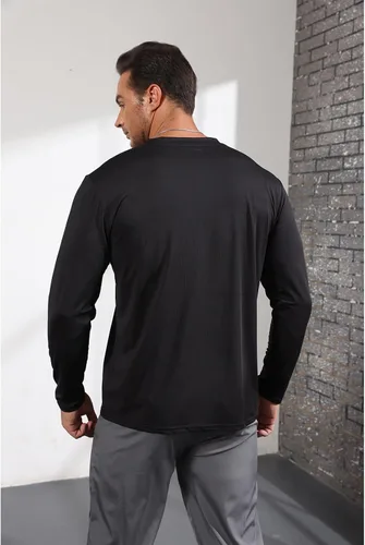Vista 4 de SEGANUP Camisas de entrenamiento para hombre, cuello en V, casual, manga larga, gimnasio, musculo, camisetas de entrenamiento de moda para culturismo