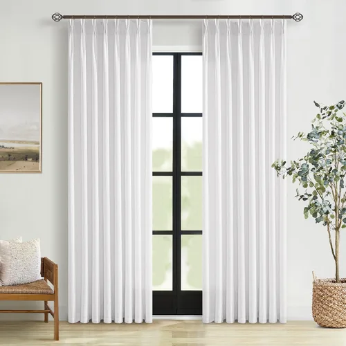 Vista 64 de TWODRAPES Cortinas de Lino Plisadas con Pinza Beige Blancas de 54 Pulgadas de Largo 2 Paneles para Comedor Cocina Dormitorio Plisadas Semi