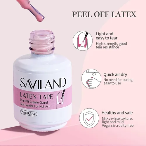 Vista 5 de SAVILAND Látex de uñas con pinzas, barrera de esmalte de 1.06 onzas líquidas, cinta fácil de usar para protección de cutículas, suministros