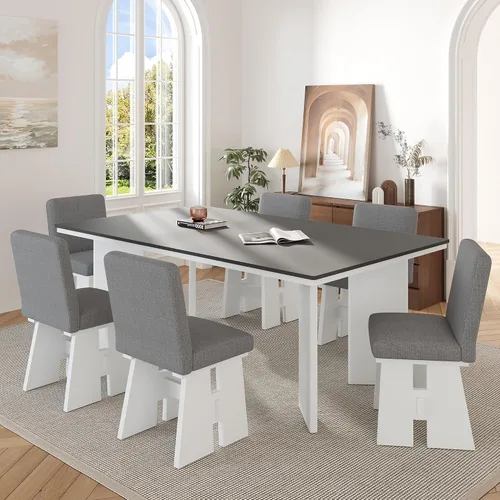 Vista 22 de JIVOIT Farmhouse 6 Piece Dining Table Set, Counter Height Table Set with 4 Chairs and a Bench, Rubber Wood Expandable Bar Table Set with Rivet Gris-3