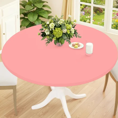 Vista 33 de Smiry Mantel Redondo de Spandex, Manteles Elásticos Ajustados Lavables para Mesas de 18"-24", Cubierta de Mesa de Pícnic Elástica Impermeable